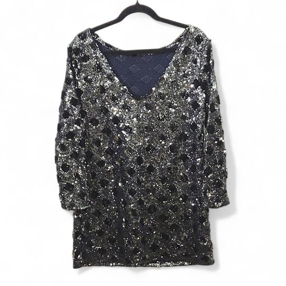 Zara Women’s Dress Night Luxe Glam-Core Sequin Mesh Black Mini Party Size S - Picture 2 of 11